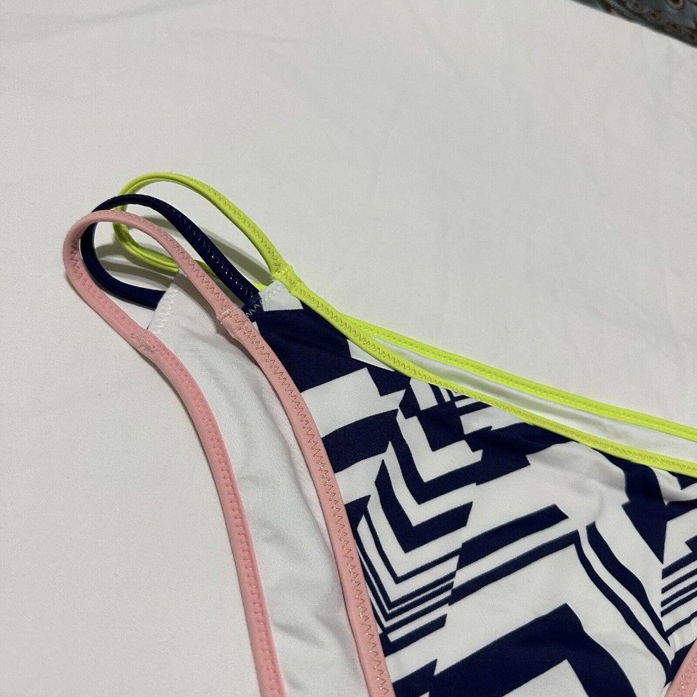 Victoria’s Secret Strappy Cheeky Bikini Bottom Sz M Medium NWT Blue White Green - Picture 3 of 7